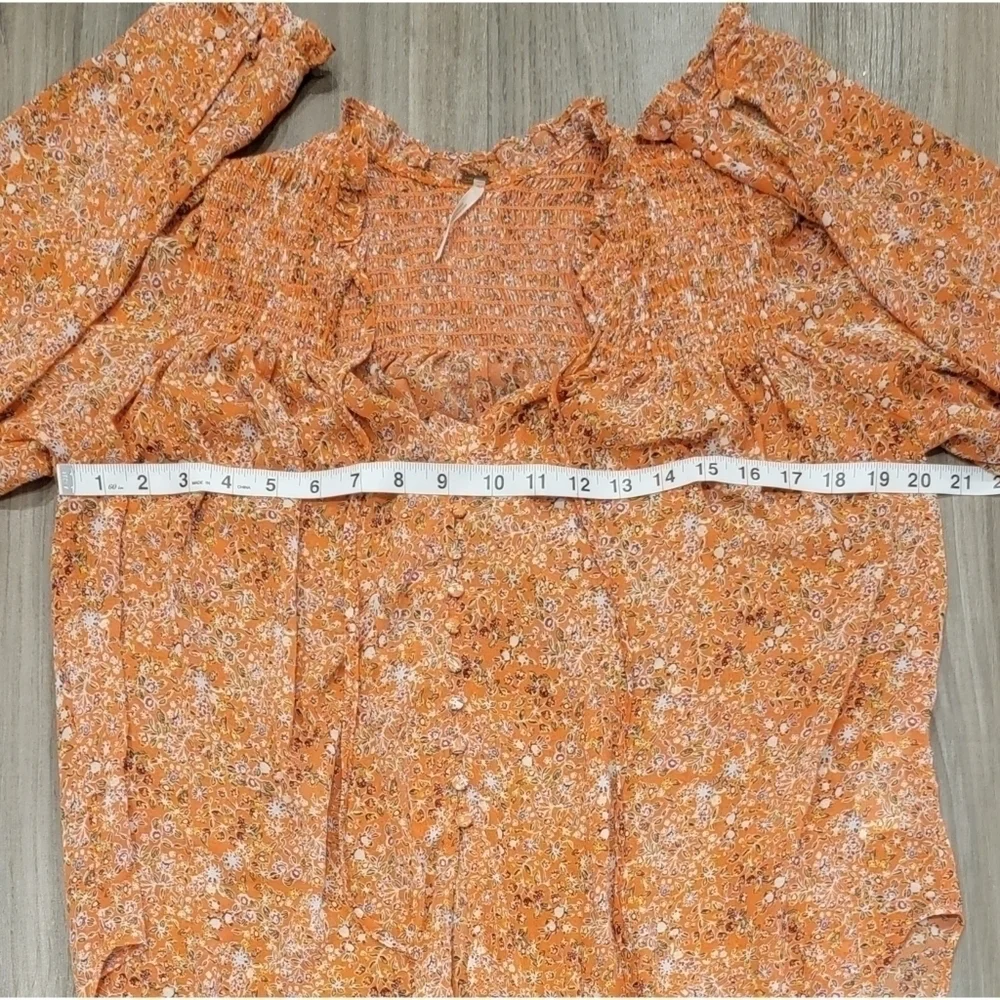 Free People Lela Floral Smocked Chiffon Peasant Blouse size small